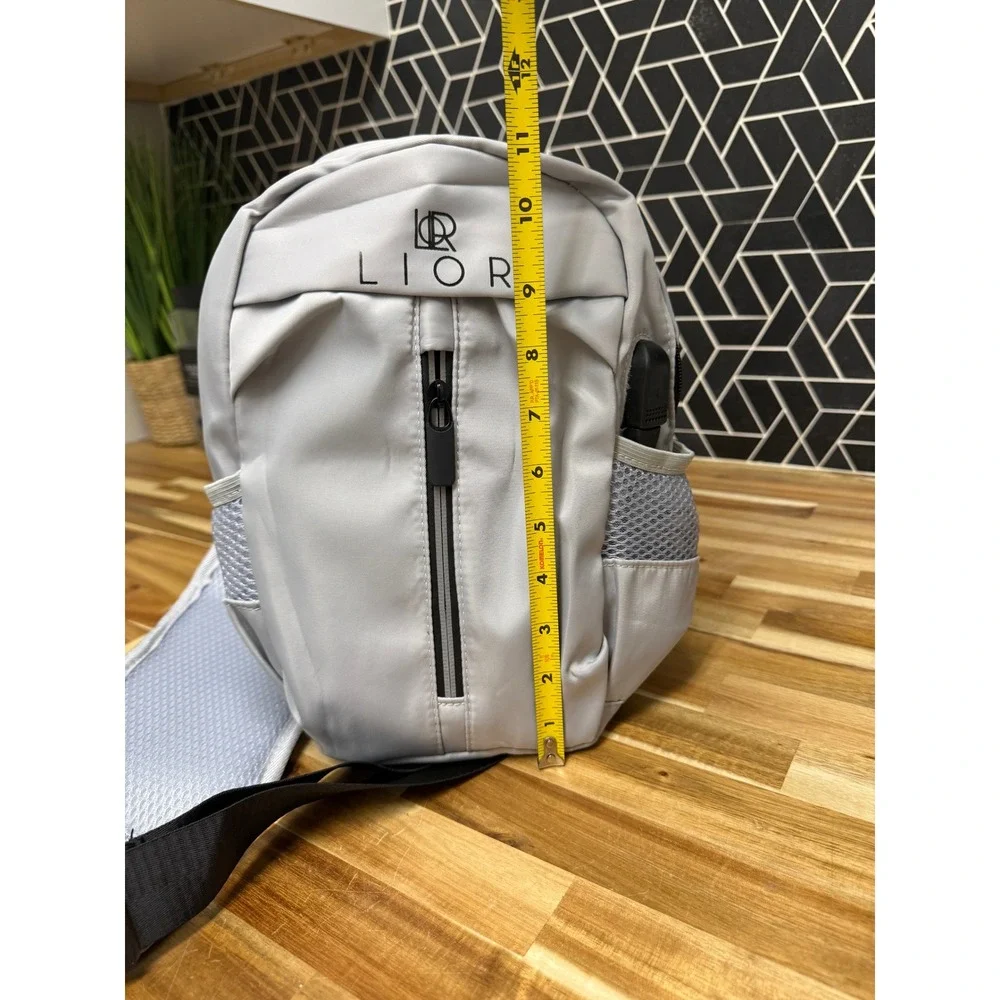 LIOR Gray Sling Backpack USB Charging Crossbody Travel Daypack Unisex